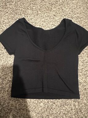 Black V-Neck Short Sleeve Women's Top